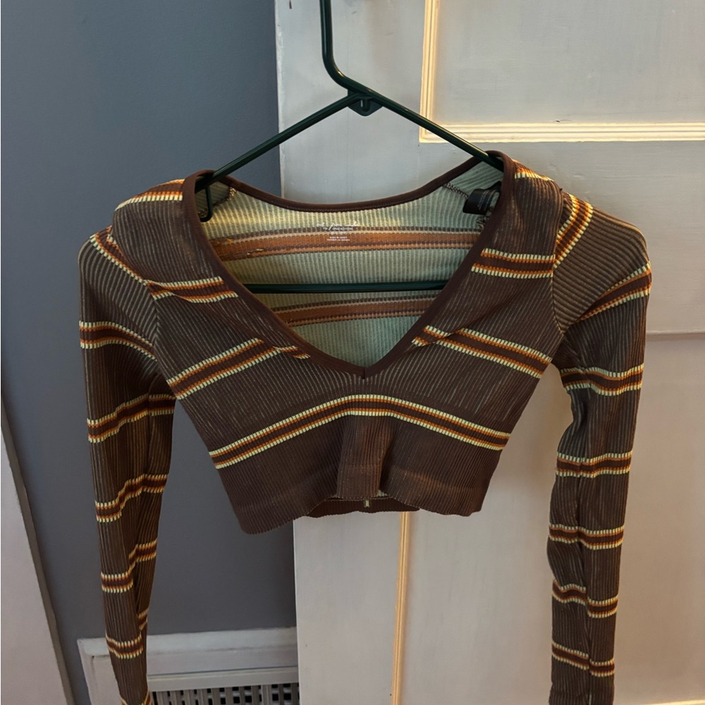 Urban Outfitters Brown and Yellow Striped Crop Top